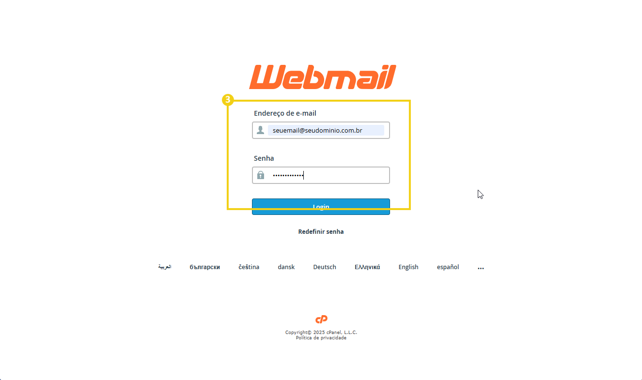 Imagem mostra a tela de login do webmail